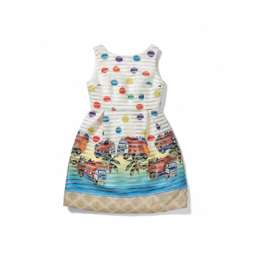Joymiss White Striped Dress colorful polka dots design approximately size L